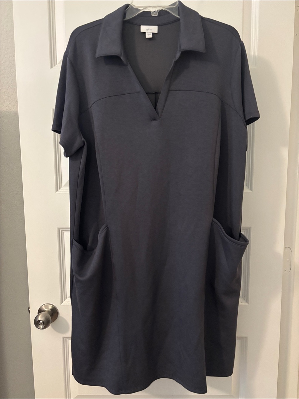J Jill Fit Slate Gray Sleek Double Knit Polo Shirt Midi Dress SZ XL w/pockets